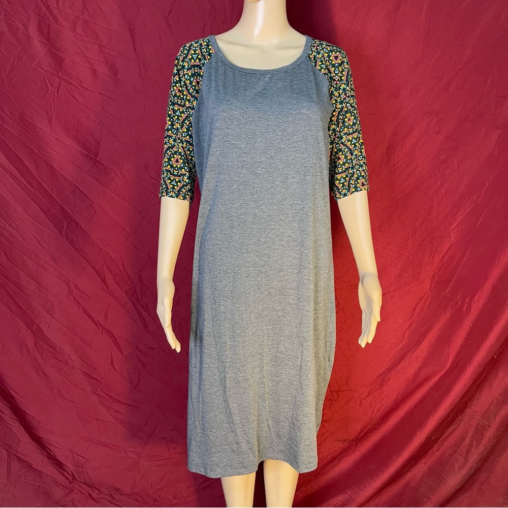LuLaRoe Julia Dress – Gray Body w/ Fall Floral Print Raglan Sleeve Size 3XL NWOT
